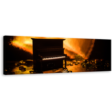 Load image into Gallery viewer, Piano Elegance Canvas Wall Art, Black Grand Piano 1 Piece Canvas Artwork, Orange Abstract Piano Digital Canvas Artwork
