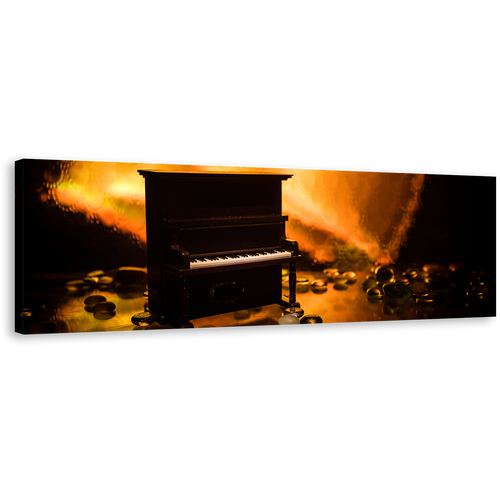 Piano Elegance Canvas Wall Art, Black Grand Piano 1 Piece Canvas Artwork, Orange Abstract Piano Digital Canvas Artwork