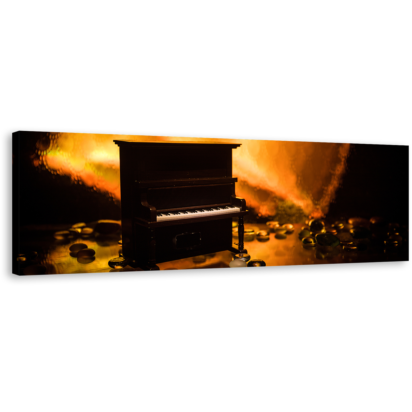 Piano Elegance Canvas Wall Art, Black Grand Piano 1 Piece Canvas Artwork, Orange Abstract Piano Digital Canvas Artwork