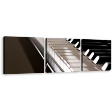 Load image into Gallery viewer, Piano Instrument Canvas Wall Art, Piano Music 3 Piece Canvas Set, Black White Isolated Piano Keyboard Triptych Canvas Print
