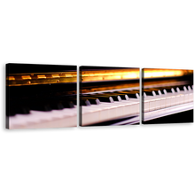 Load image into Gallery viewer, Piano Lesson Canvas Print, Orange Piano Close Up 3 Piece Multi Canvas Artwork, White Piano Keyboard Notes Canvas Wall Art
