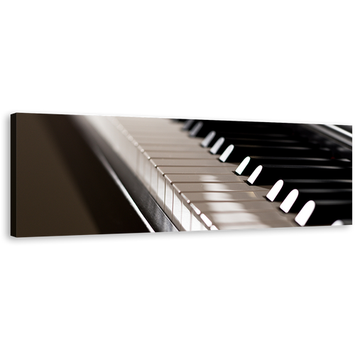 Piano Music Canvas Wall Art, White Black Elegant Piano Keyboard 1 Piece Canvas Print, Piano Instrument Wide Canvas Artwork