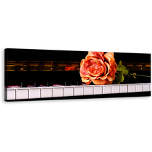 Load image into Gallery viewer, Piano Rose Canvas Print, White Black Piano Keyboard 1 Piece Canvas Wall Art, Isolated Pink Rose Piano Canvas Artwork
