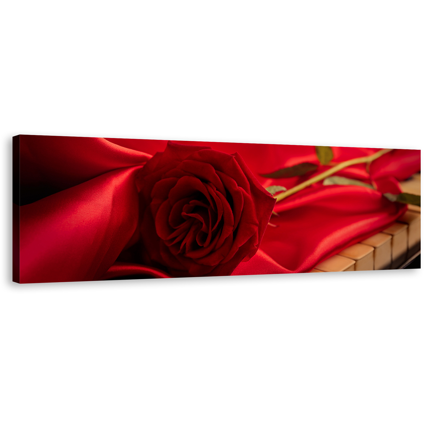 Piano Rose Canvas Wall Art, Red Rose with Red Cloth 1 Piece Canvas Artwork, Flower on Instrument Canvas Print