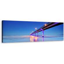 Load image into Gallery viewer, Pier Sea Canvas Wall Art, Purple New Brighton Pier Panoramic Canvas Print, Blue Sky Christchurch City Seascape Wide Canvas
