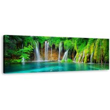 Load image into Gallery viewer, Plitvice Lakes Canvas Wall Art, Croatia Green Nature Waterfall Scenery Canvas Print, National Park Blue Lakes 1 Piece Canvas Artwork
