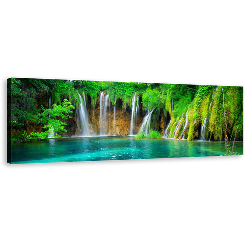 Plitvice Lakes Canvas Wall Art, Croatia Green Nature Waterfall Scenery Canvas Print, National Park Blue Lakes 1 Piece Canvas Artwork