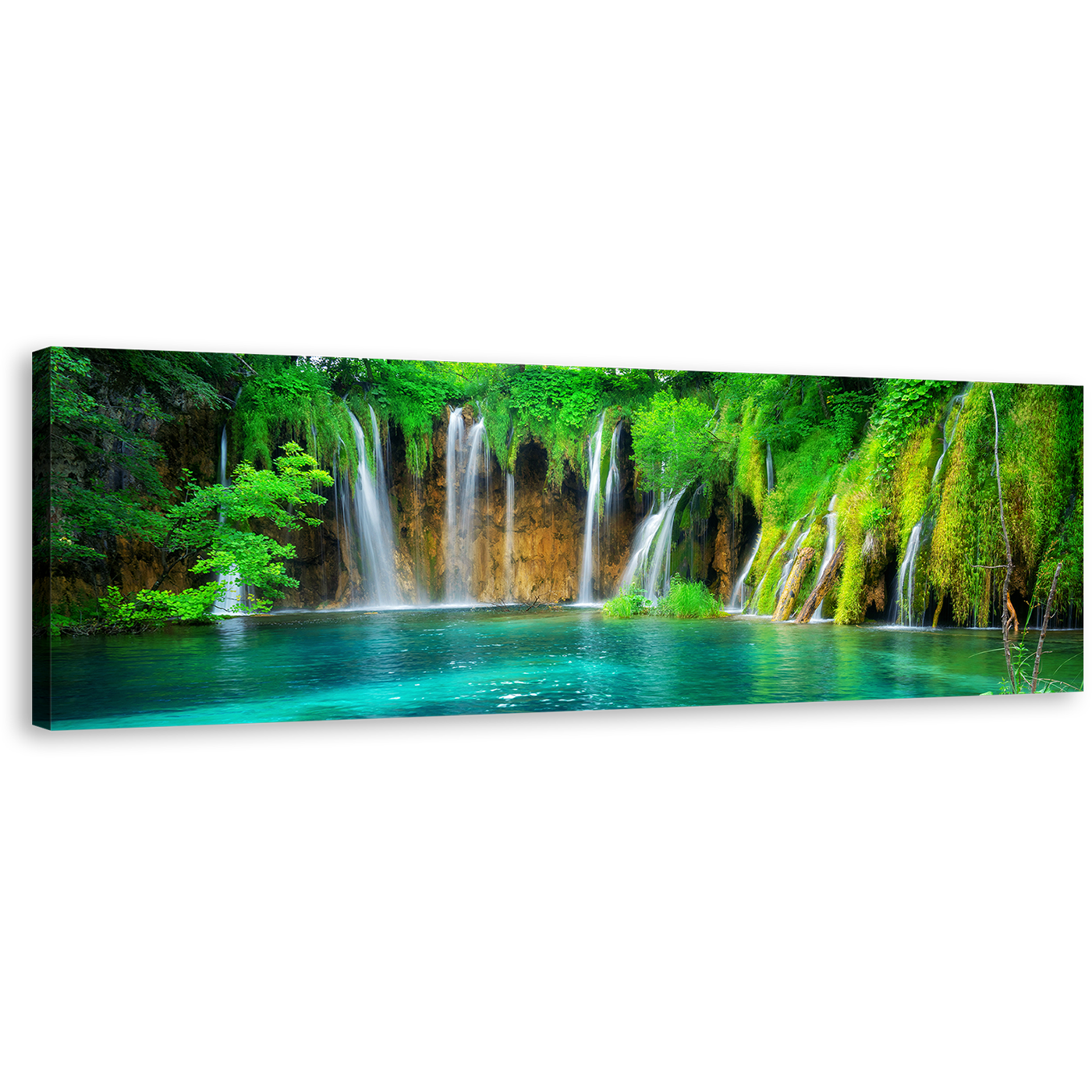 Plitvice Lakes Canvas Wall Art, Croatia Green Nature Waterfall Scenery Canvas Print, National Park Blue Lakes 1 Piece Canvas Artwork