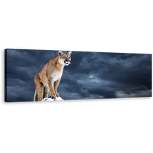 Load image into Gallery viewer, Puma Animal Canvas Wall Art, Brown Panther Animal Panoramic Canvas Print, Cougar White Mountain Sky Canvas Artwork
