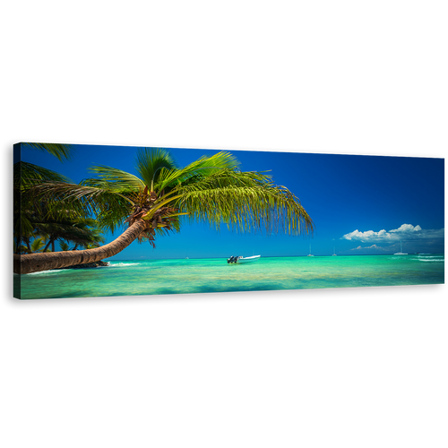 Punta Cana Canvas Wall Art, Dominican Republic Green Ocean Beach Panoramic Canvas Print, Punta Cana Blue Sky Ocean Canvas Artwork