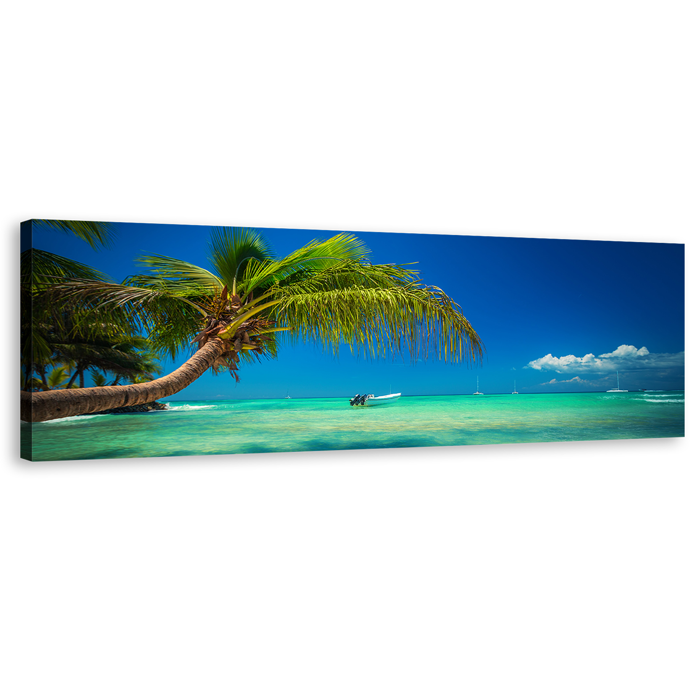 Punta Cana Canvas Wall Art, Dominican Republic Green Ocean Beach Panoramic Canvas Print, Punta Cana Blue Sky Ocean Canvas Artwork