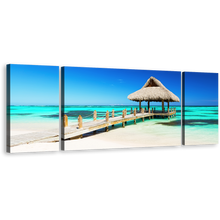 Load image into Gallery viewer, Punta Cana Canvas Wall Art, Gazebo Sea Green Ocean 3 Piece Multiple Canvas, Dominican Republic Blue Ocean Triptych Canvas Print
