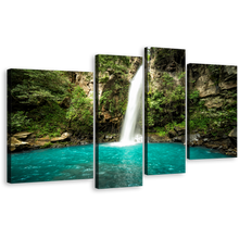 Load image into Gallery viewer, Rainforest Waterfall Canvas Print, Guanacaste Green Forest Waterfall 4 Piece Canvas, Jungle of Costa Rica Canvas Set, White Waterfall Scenery Canvas Wall Art
