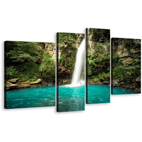 Rainforest Waterfall Canvas Print, Guanacaste Green Forest Waterfall 4 Piece Canvas, Jungle of Costa Rica Canvas Set, White Waterfall Scenery Canvas Wall Art