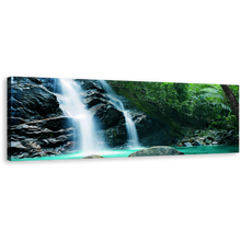 Load image into Gallery viewer, Rainforest Waterfall Canvas Wall Art, Amazing Green Tropical Forest Canvas Print, Beautiful Nature White Waterfall 1 Piece Canvas Artwork
