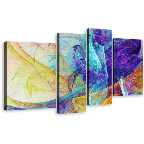 Rendering Abstract Canvas Print, 3D Modern Abstract 4 Piece Canvas Wall Art, Colorful Abstract Fractal Multiple Canvas