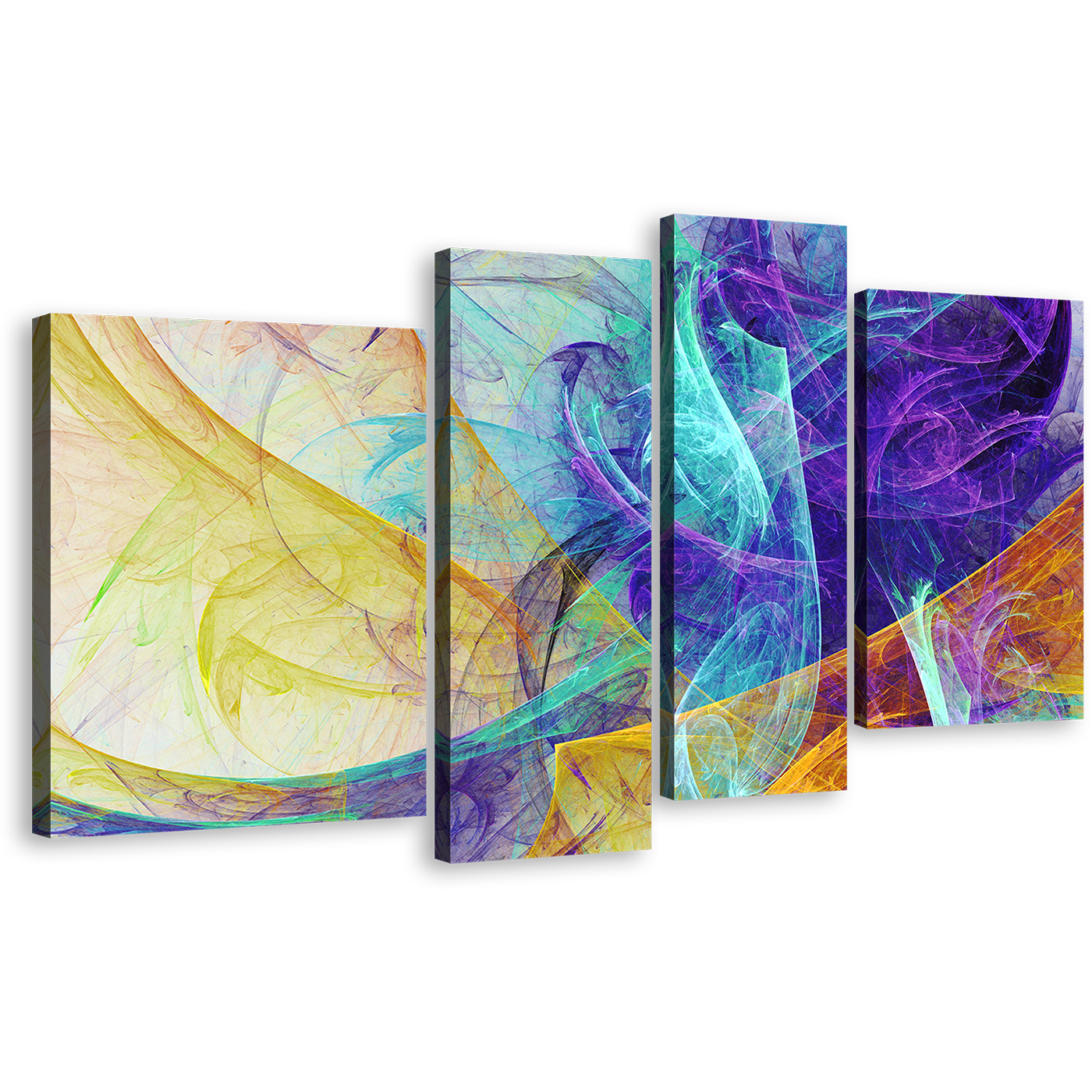 Rendering Abstract Canvas Print, 3D Modern Abstract 4 Piece Canvas Wall Art, Colorful Abstract Fractal Multiple Canvas