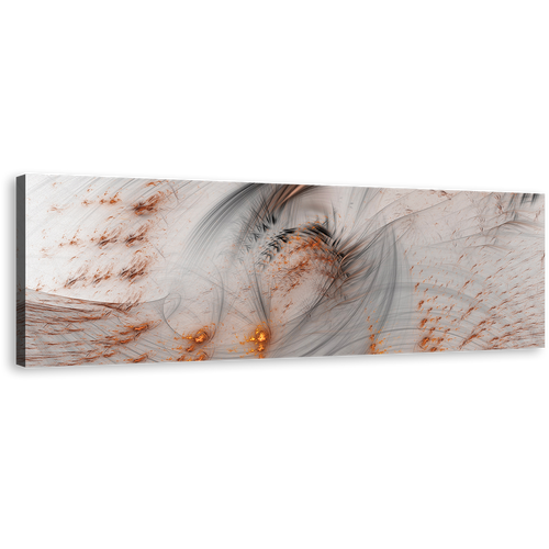 Rendering Abstract Canvas Wall Art, Orange Abstract Fractal Canvas Print,  White 3D Abstract Illustration Panoramic Canvas Artwork