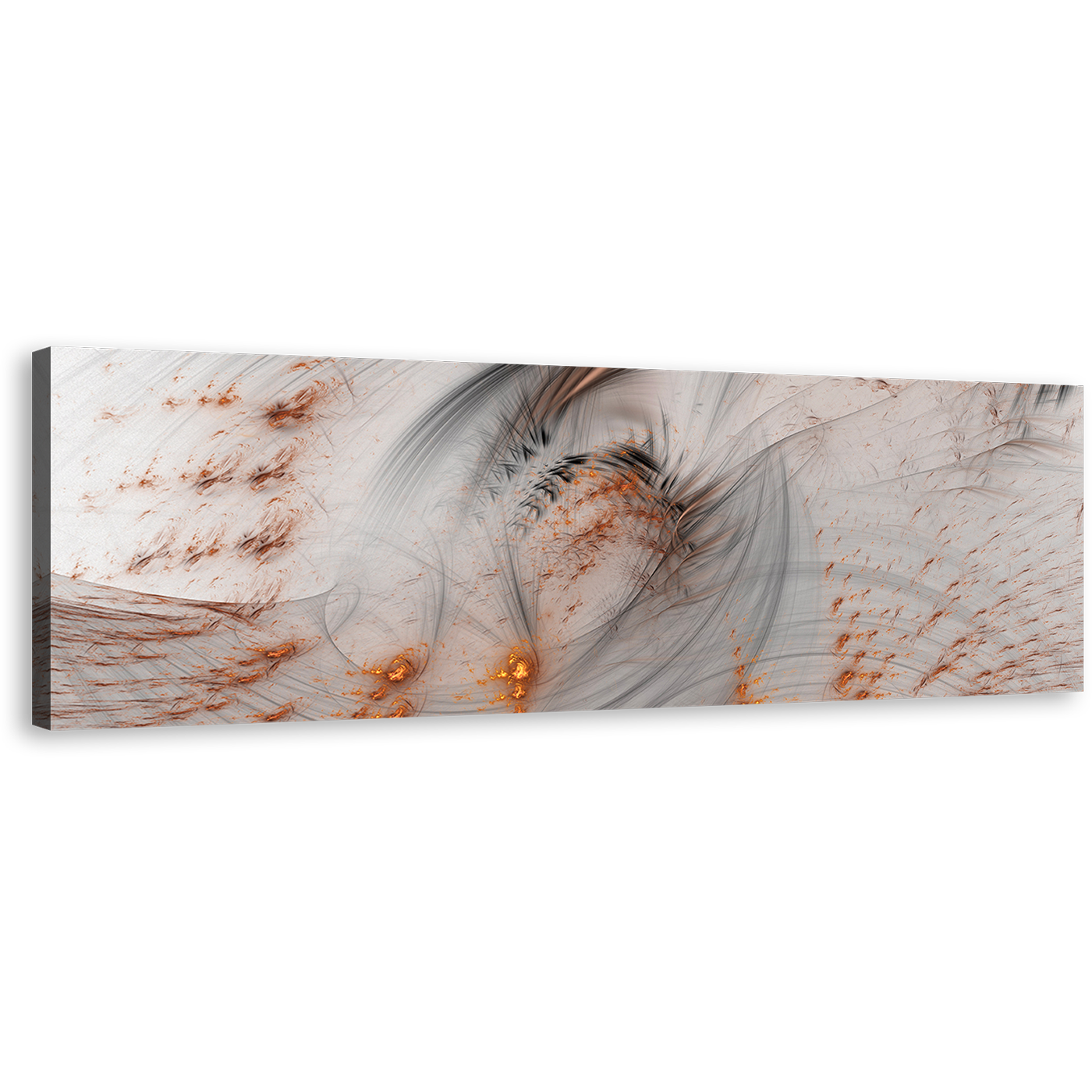 Rendering Abstract Canvas Wall Art, Orange Abstract Fractal Canvas Print,  White 3D Abstract Illustration Panoramic Canvas Artwork