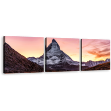 Load image into Gallery viewer, Riffelsee Lake Canvas Print, Switzerland Autumnal White Mountain Scenery Canvas Set, Brown Swiss Landscape 3 Piece Canvas Wall Art
