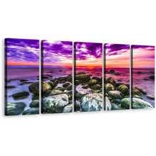 Load image into Gallery viewer, Rocky Ocean Canvas Wall Art, Dramatic Clouds Ocean Sky 5 Piece Canvas Set, Colorful Ocean  Multiple Canvas
