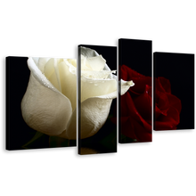 Load image into Gallery viewer, Romantic Floral Wall Art, Flowers Close Up Canvas Print, Beautiful Red and White Roses 4 Piece Multiple Canvas
