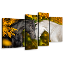 Load image into Gallery viewer, Romantic Horses Canvas Wall Art, Black and White Horses 4 Piece Canvas Print, Horses Portrait Multi Canvas Artwork
