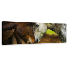 Load image into Gallery viewer, Romantic Horses Canvas Wall Art, Brown White Horses 1 Piece Canvas Print, Horse Couple Canvas Artwork
