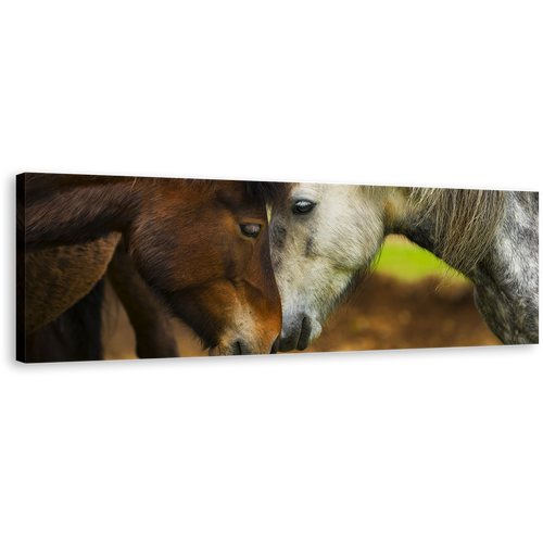 Romantic Horses Canvas Wall Art, Brown White Horses 1 Piece Canvas Print, Horse Couple Canvas Artwork