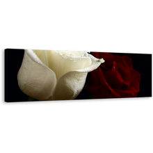 Load image into Gallery viewer, Romantic Roses Canvas Print, Red and White Roses with Close-Up Panoramic Canvas Wall Art
