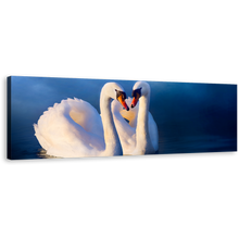 Load image into Gallery viewer, Romantic Swans Canvas Print, Beautiful White Swans in Love Canvas Wall Art, Blue Background Calm Water 1 Piece Canvas
