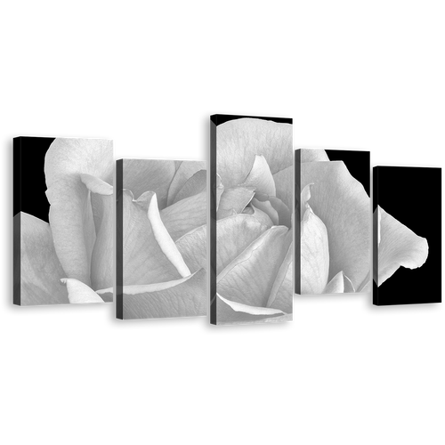 Rose Blossom Canvas Wall Art, Black and White Flowers 5 Piece Canvas Print, Still Life Floral Close Up Multi Canvas Artwork