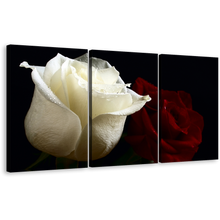 Load image into Gallery viewer, Rose Floral Canvas Print, Beautiful Flowers 3 Piece Canvas Set, Red and White Roses Wall Art
