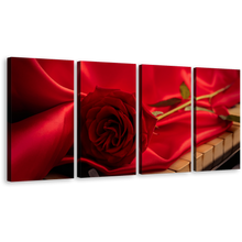 Load image into Gallery viewer, Rose Floral Canvas Print, Flower with Red Cloth 4 Piece Canvas Wall Art, Beautiful Rose Piano Canvas Print
