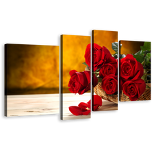 Load image into Gallery viewer, Rose Floral Wall Art, Fresh Red Rosses Multi Canvas, Brown Background Flowers 4 Piece Canvas Print
