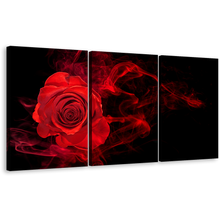 Load image into Gallery viewer, Rose Flower Canvas Print, Red Rose Black Background 3 Piece Canvas Wall Art, Rose Digital Painting Multiple Canvas
