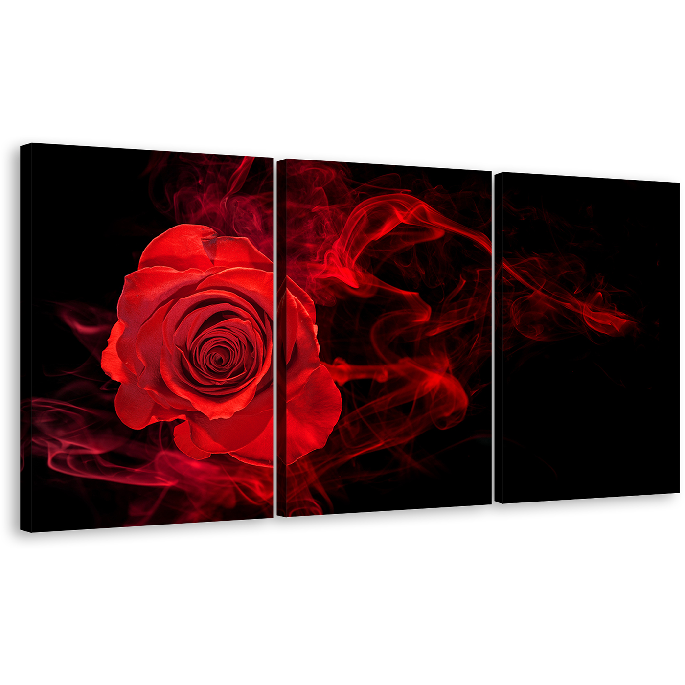 Rose Flower Canvas Print, Red Rose Black Background 3 Piece Canvas Wall Art, Rose Digital Painting Multiple Canvas