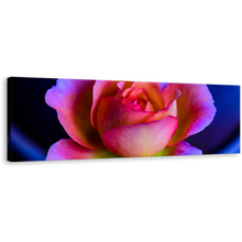 Load image into Gallery viewer, Rose Flower Canvas Wall Art, Blue Background Floral Canvas Artwork, Beautiful Pink Purple Rose Panoramic Canvas Print
