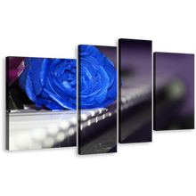 Load image into Gallery viewer, Rose Flower Canvas Wall Art, Music and Blue Flower 4 Piece Canvas Print, Romantic Piano Canvas Set
