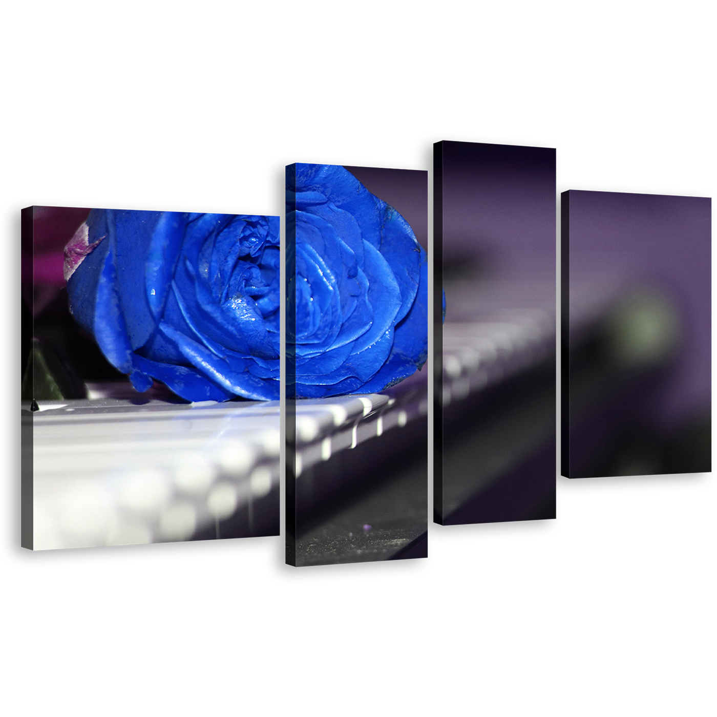 Rose Flower Canvas Wall Art, Music and Blue Flower 4 Piece Canvas Print, Romantic Piano Canvas Set