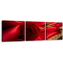 Load image into Gallery viewer, Rose Flower Canvas Wall Art, Red Rose on Instrument 3 Piece Canvas Print, Beautiful Floral Multi Canvas Artwork
