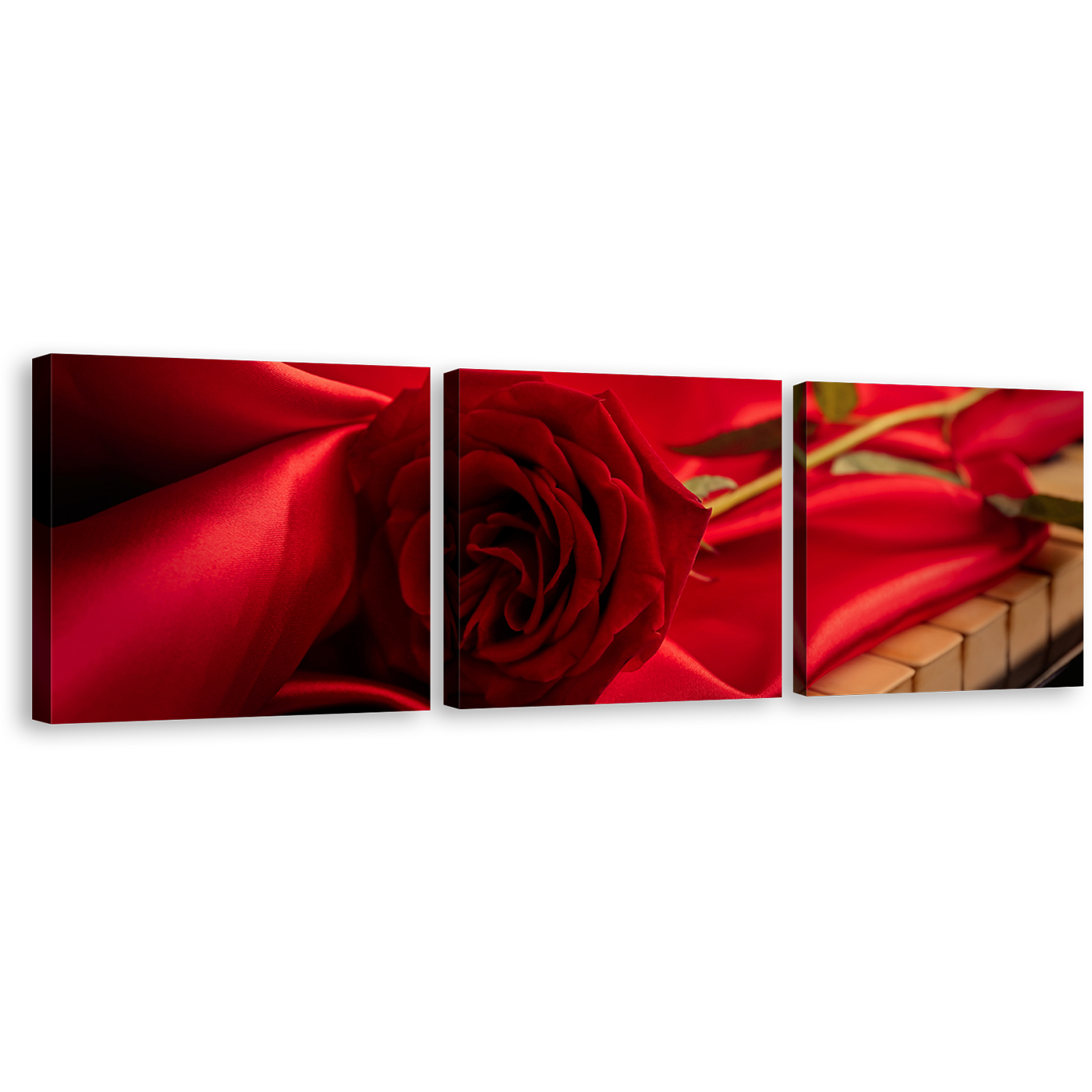 Rose Flower Canvas Wall Art, Red Rose on Instrument 3 Piece Canvas Print, Beautiful Floral Multi Canvas Artwork