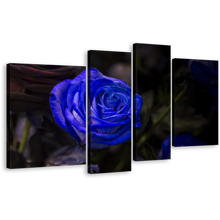 Load image into Gallery viewer, Rose Flower Canvas Wall Art. Isolated Blue Rose 4 Piece Canvas Set, Beautiful Floral Canvas Print
