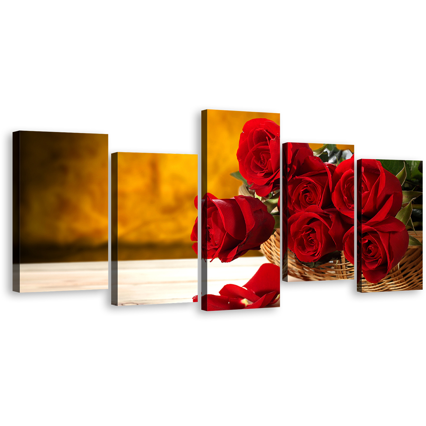 Rose Flower Wall Art, Brown Background Floral 5 Piece Canvas Print, Red Rosses Multiple Canvas