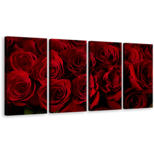 Load image into Gallery viewer, Rose Flowers Canvas Wall Art, Abstract Roses 4 Piece Multiple Canvas, Red Roses Canvas Print
