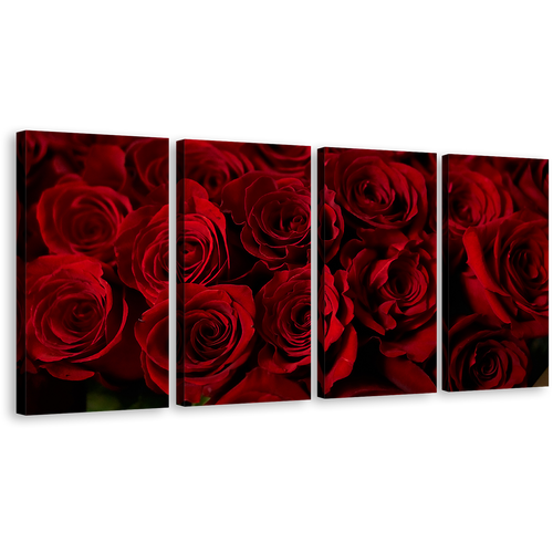 Rose Flowers Canvas Wall Art, Abstract Roses 4 Piece Multiple Canvas, Red Roses Canvas Print