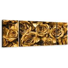 Load image into Gallery viewer, Rose Flowers Canvas Wall Art, Yellow Roses Close Up 3 Piece Canvas Set, Golden Floral Canvas Print
