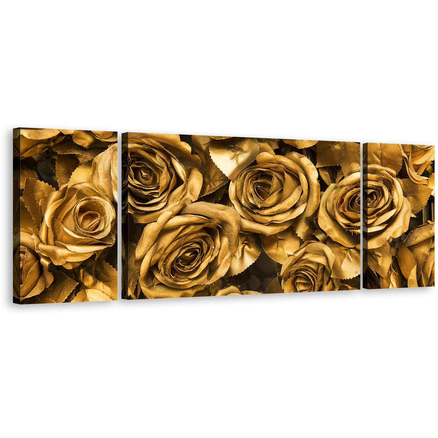 Rose Flowers Canvas Wall Art, Yellow Roses Close Up 3 Piece Canvas Set, Golden Floral Canvas Print