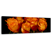 Load image into Gallery viewer, Rose Flowers Wall Art, Beautiful Orange Floral Bunch Panoramic Canvas Art, Black Background With Close-up Canvas Art
