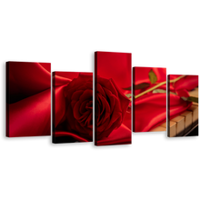 Load image into Gallery viewer, Rose Instrument Canvas Wall Art, Red Rose Piano 5 Piece Canvas Print, Flower with Cloth Multi Canvas Artwork
